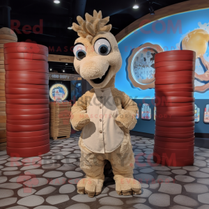 Beige Seahorse mascot costume character dressed with a Flannel Shirt and Coin purses