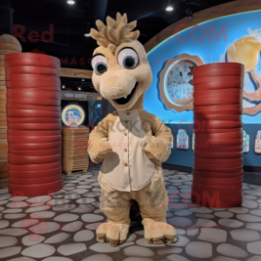 Beige Seahorse mascot costume character dressed with a Flannel Shirt and Coin purses