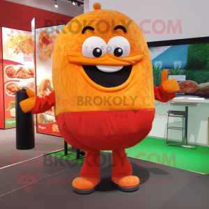 Orange Burgers mascot costume character dressed with a Jacket and Clutch bags