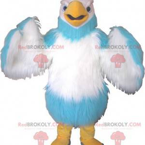 Mascotte d'oiseau géant blanc bleu ciel et jaune -