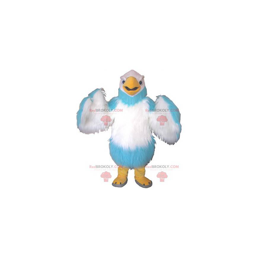 Mascota pájaro gigante blanco cielo azul y amarillo -