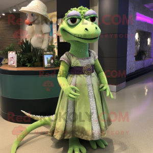 nan Lizard mascot costume character dressed with a Empire Waist Dress and Hair clips