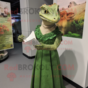nan Lizard mascot costume character dressed with a Empire Waist Dress and Hair clips