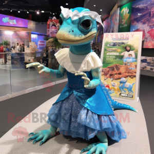 nan Lizard mascot costume character dressed with a Empire Waist Dress and Hair clips