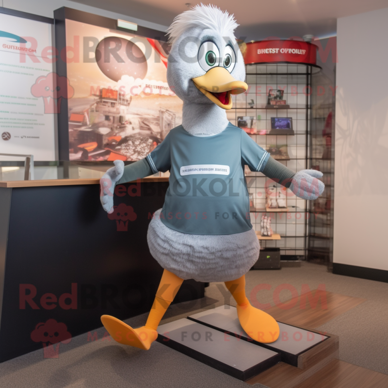 Gray Geese mascot costume character dressed with a Running Shorts and Gloves Gray Geese mascot costume character dressed with a Running Shorts and Gloves