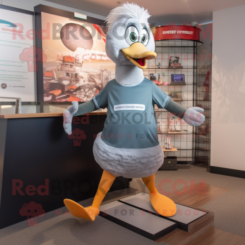 Gray Geese mascot costume character dressed with a Running Shorts and Gloves