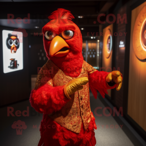 Red Tandoori Chicken mascot costume character dressed with a Bodysuit and Cufflinks