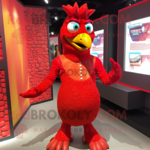 Red Tandoori Chicken mascot costume character dressed with a Bodysuit and Cufflinks