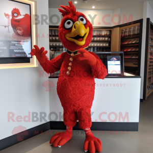 Red Tandoori Chicken mascot costume character dressed with a Bodysuit and Cufflinks