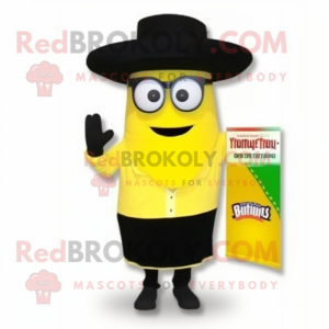 Lemon Yellow Enchiladas mascot costume character dressed with a Tuxedo and Reading glasses