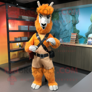 Orange Llama mascot costume character dressed with a Cargo Pants and Belts