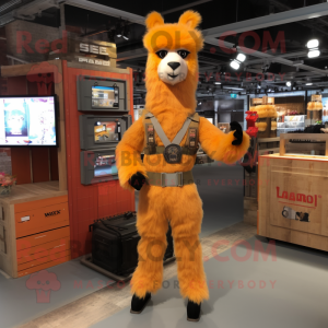 Orange Llama mascot costume character dressed with a Cargo Pants and Belts