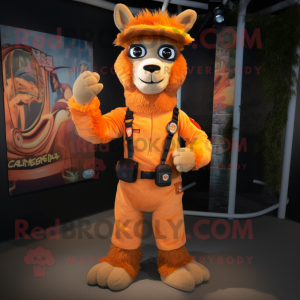 Orange Llama mascot costume character dressed with a Cargo Pants and Belts