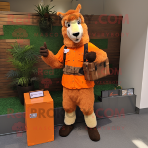 Orange Llama mascot costume character dressed with a Cargo Pants and Belts