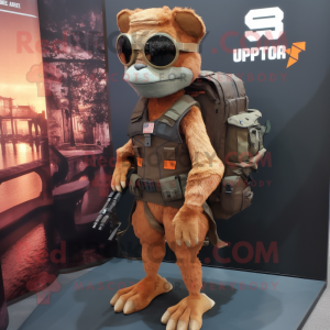 Rust Sniper mascot costume character dressed with a Empire Waist Dress and Backpacks