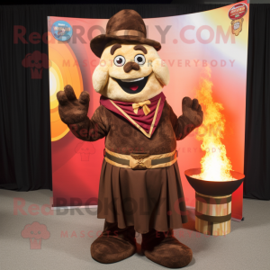 Brown Fire Eater mascot costume character dressed with a Corduroy Pants and Shawls