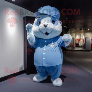 Blue Hamster mascot costume character dressed with a Polo Tee and Mittens