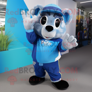 Blue Hamster mascot costume character dressed with a Polo Tee and Mittens