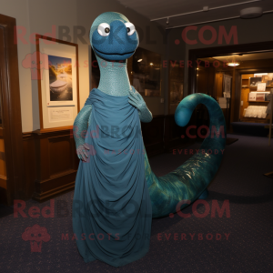 nan Loch Ness Monster mascot costume character dressed with a Evening Gown and Shawls