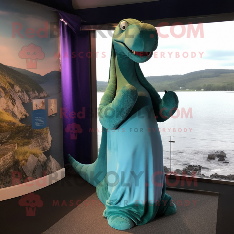 nan Loch Ness Monster mascot costume character dressed with a Evening Gown and Shawls