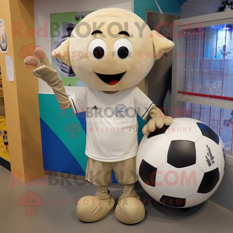 Beige Soccer Ball mascot costume character dressed with a T-Shirt and Shoe clips Beige Soccer Ball mascot costume character dressed with a T-Shirt and Shoe clips