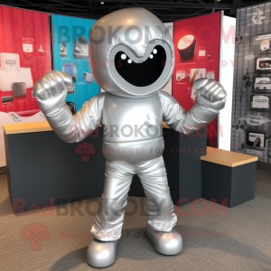 Silver Boxing Glove mascot costume character dressed with a Skinny Jeans and Headbands