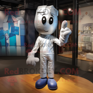 Silver Boxing Glove mascot costume character dressed with a Skinny Jeans and Headbands