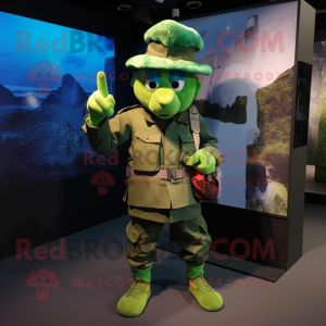 Cyan Green Beret mascot costume character dressed with a Trousers and Headbands