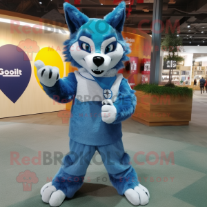 Blue Say Wolf maskot kostym...