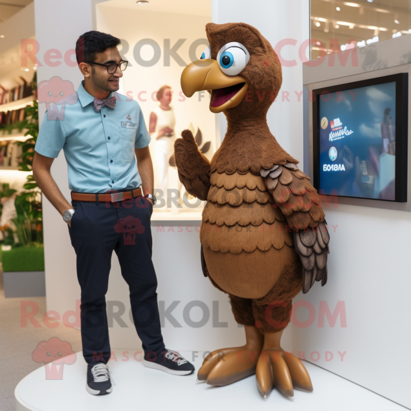 Brown Peacock mascot costume character dressed with a Oxford Shirt and Watches Brown Peacock mascot costume character dressed with a Oxford Shirt and Watches