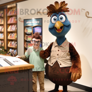 Brown Peacock mascot costume character dressed with a Oxford Shirt and Watches