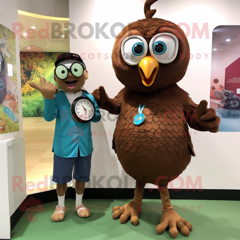 Brown Peacock mascot costume character dressed with a Oxford Shirt and Watches Brown Peacock mascot costume character dressed with a Oxford Shirt and Watches