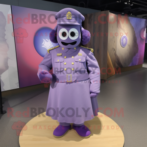 Lavender Army Soldier mascot costume character dressed with a Circle Skirt and Brooches