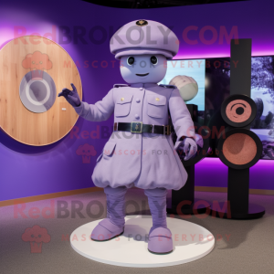 Lavender Army Soldier mascot costume character dressed with a Circle Skirt and Brooches