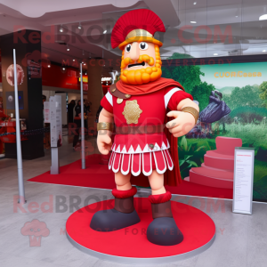 Red Roman Soldier mascot costume character dressed with a Circle Skirt and Anklets