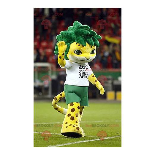 Maskot žlutého tygra se zelenými vlasy - Redbrokoly.com