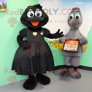 Black Aglet mascot costume character dressed with a A-Line Skirt and Coin purses