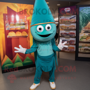 Teal Enchiladas mascot costume character dressed with a Leggings and Berets