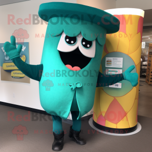Teal Enchiladas mascot costume character dressed with a Leggings and Berets