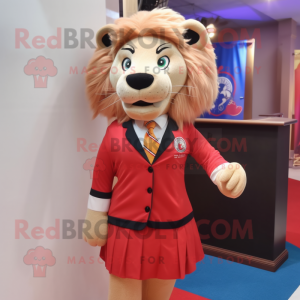 nan Lion mascot costume character dressed with a Pencil Skirt and Tie pins