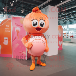 Peach Boxing Glove mascot costume character dressed with a One-Piece Swimsuit and Coin purses