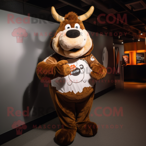 Brown Cow mascot costume character dressed with a Bodysuit and Scarves
