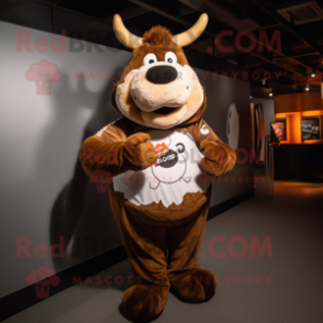 Brown Cow mascot costume character dressed with a Bodysuit and Scarves