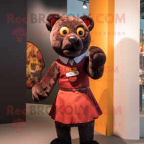 Rust Panther mascot costume character dressed with a Pleated Skirt and Eyeglasses