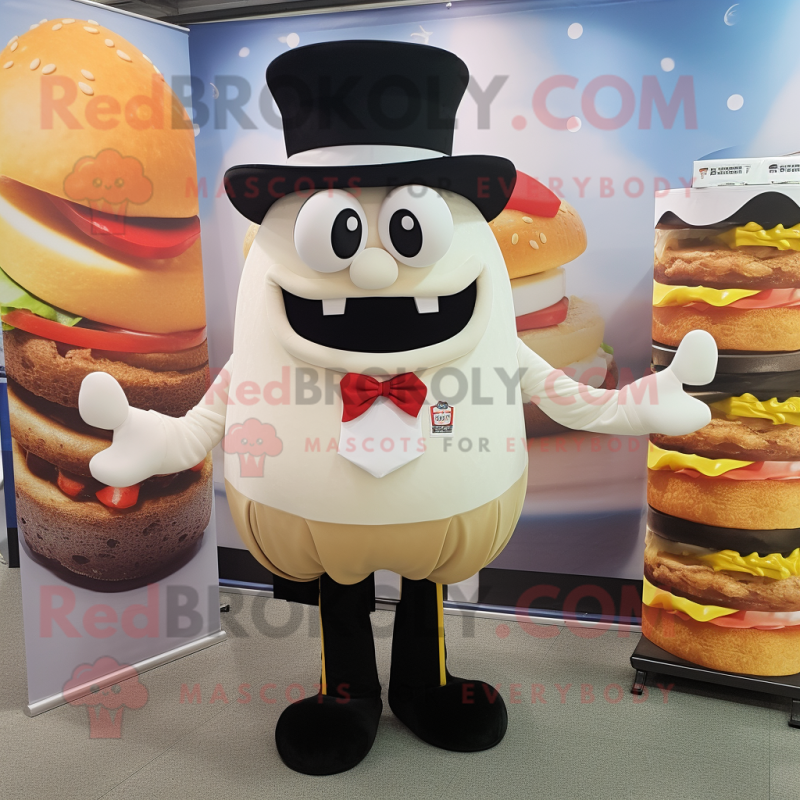 Cream Burgers mascot costume character dressed with a Tuxedo and Caps