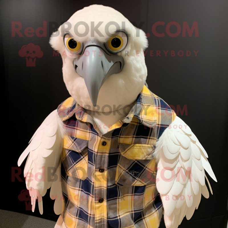 White Vulture mascot costume character dressed with a Flannel Shirt and Headbands White Vulture mascot costume character dressed with a Flannel Shirt and Headbands