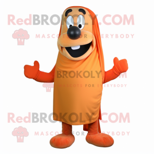 Orange Hot Dogs mascot costume character dressed with a Sweater and Wraps