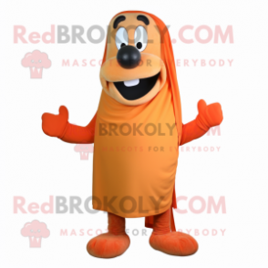 Orange Hot Dogs mascot costume character dressed with a Sweater and Wraps