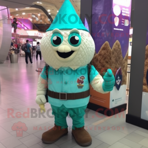 Teal Ice Cream Cone mascot costume character dressed with a Cargo Shorts and Shawl pins