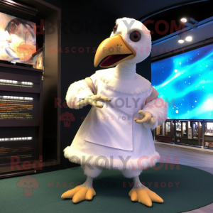 White Dodo Bird mascot costume character dressed with a Wrap Skirt and Foot pads